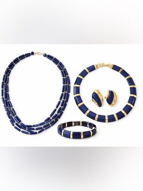 Vintage Signed Napier Blue Lucite Necklace Choker Bracelet Earrings Gold Tone